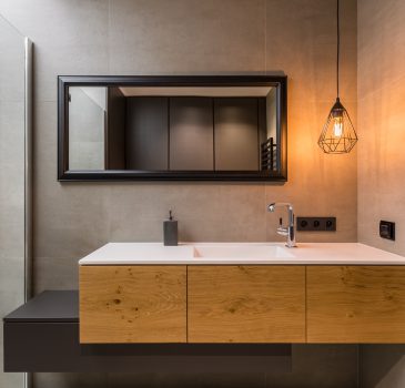 Bathroom with integral countertop sink