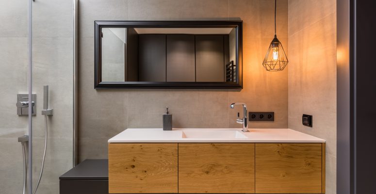 Bathroom with integral countertop sink