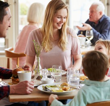 Family Enjoying Meal In Restaurant Together